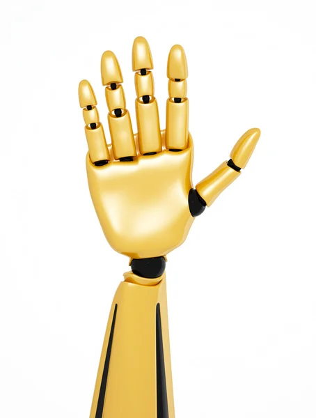 Hej / gyllene 3d robotic hand visar nummer fem — Stockfoto