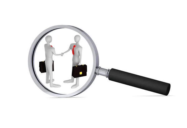 Handshake in the magnifier/ 3d icon — Stock Photo, Image