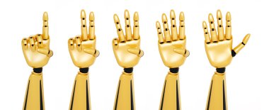 Golden 3d robotic hands showing numbers clipart