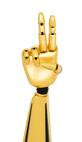 Mano robótica 3D dorada que muestra el número dos — Foto de Stock