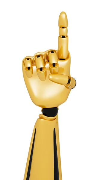 Golden 3d robotic hand showing number one — Stock Photo, Image