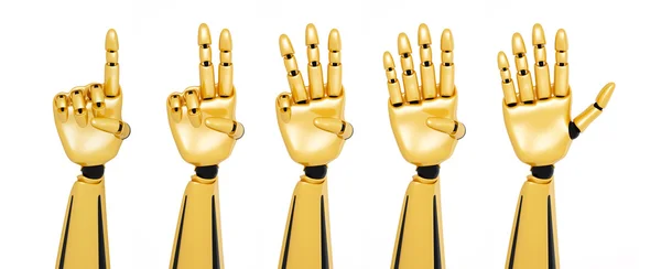 Golden 3d robotic hands showing numbers — Stock Photo, Image