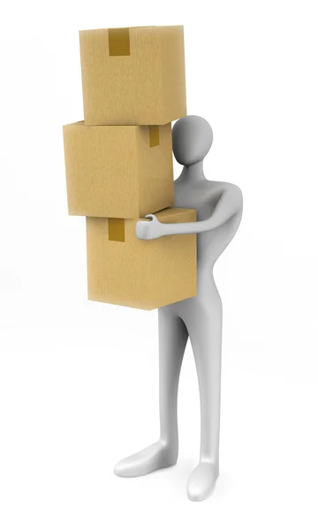 3d hombre sosteniendo un cartón cajas —  Fotos de Stock