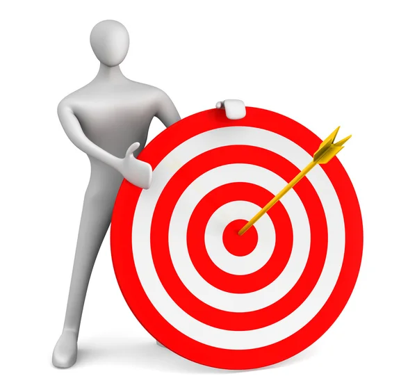 3d man with red target and golden arrow — Stock Photo, Image