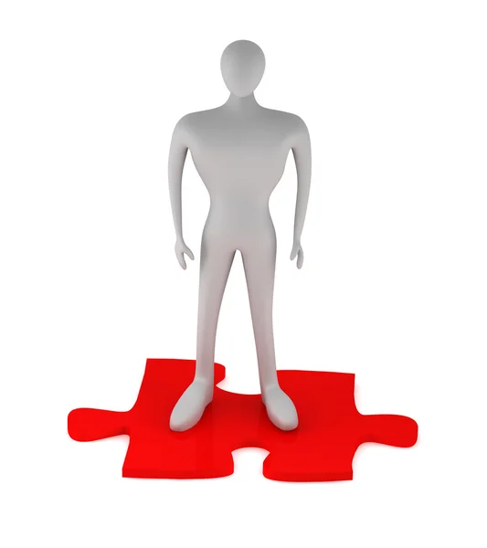 3d Man standing on the puzzle — Stock Photo, Image