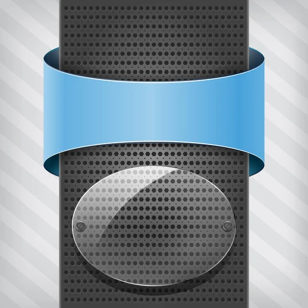 Blaues Etikett mit Transparenzrahmen auf metallischem Hintergrund — Stockvektor