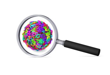 Colorful 3d sphere of numbers in the magnifier/ 3d icon clipart