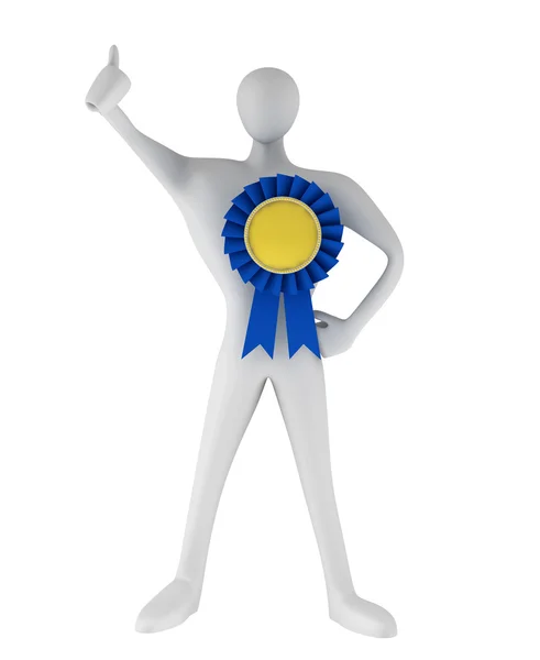 3d person with thumb up and blue ribbon — Stock Photo, Image
