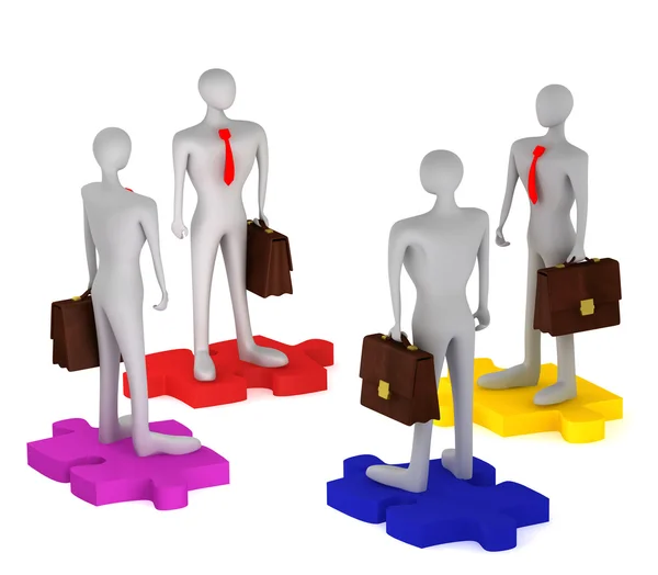 stock image 3d persons with briefcases on the puzzles