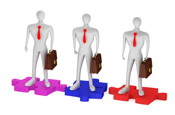 3d persons with briefcases on the puzzles — Stock Photo, Image