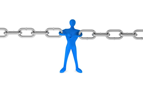 3d man holding a chain together — Stock Photo, Image