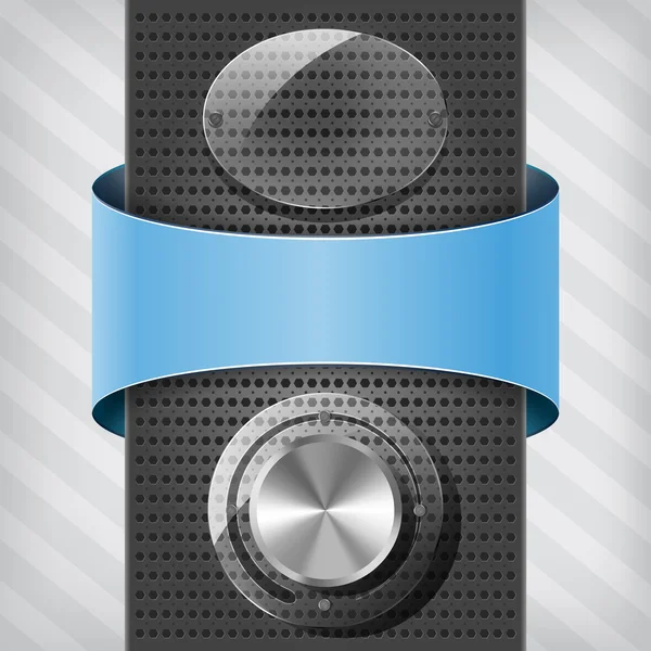 Etiqueta azul, placa de transparencia y botón de volumen en una columna — Vector de stock