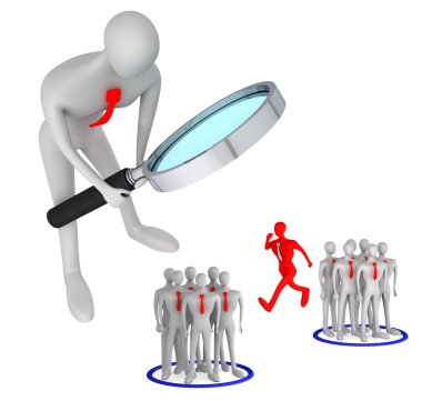 3d person watching on 3d man jumping from one team to another clipart