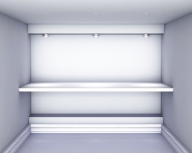 3d empty niche with shelf and spotlights for exhibit in the grey clipart