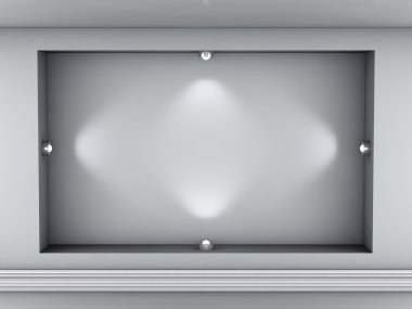 3d empty niche with spotlights for exhibit in the grey interior clipart