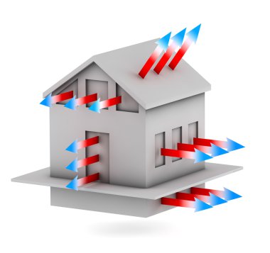 3d house with arrows of heat loss clipart