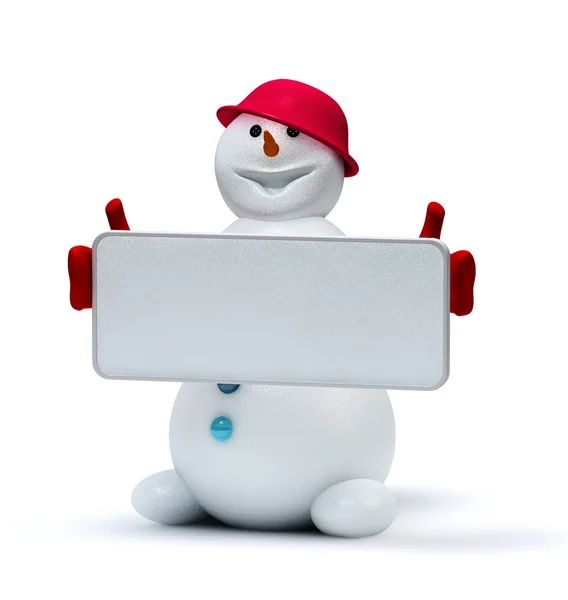 Cute snowman with empty frame — Stock Photo, Image