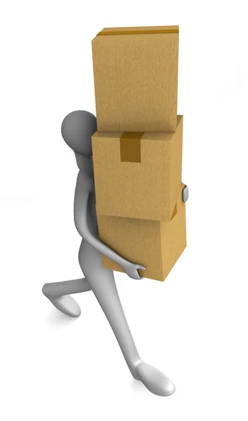 3d hombre sosteniendo un cartón cajas — Foto de Stock