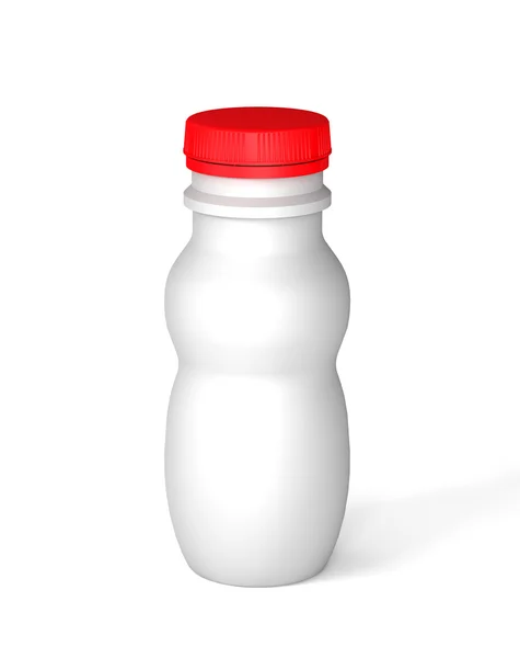 Біла пляшка з червоною шапочкою для йогурту — стокове фото