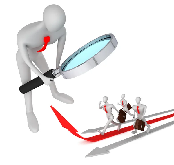 3d person watching on 3d man on the red arrow — Stock Photo, Image