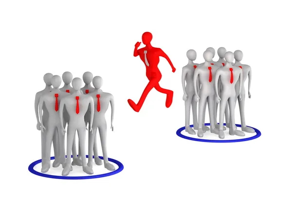 3d man jumping from one team to another — Stock Photo, Image