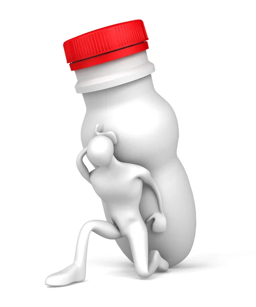 3D-man met fles voor yoghurt — Stockfoto