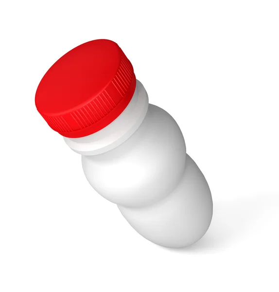 White bottle with red cap for a yogurt — Stock Photo, Image