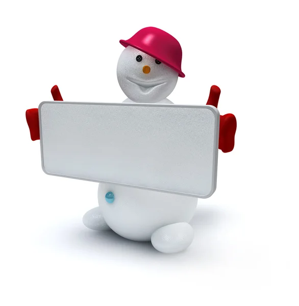 Cute snowman with empty frame — Stock Photo, Image