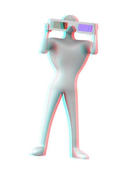 Stereoscopic image of 3d person with 3d glasses — Stock Photo, Image
