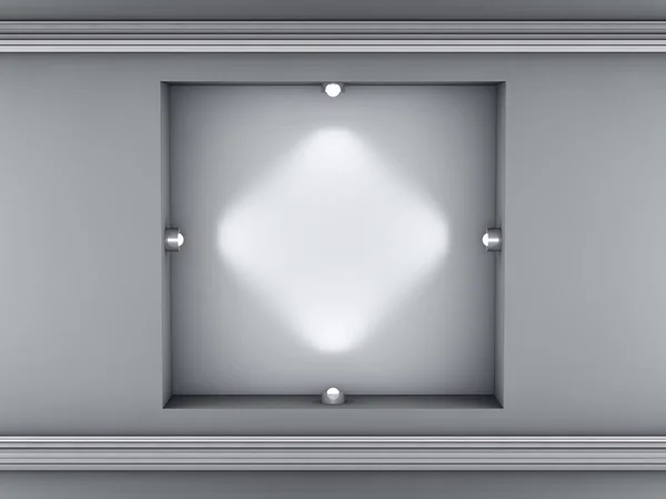 3D-lege niche met schijnwerpers voor exposeren in de grijze interieur — Stockfoto