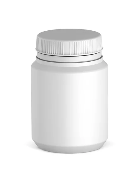 Frasco de píldora blanca sobre fondo blanco — Foto de Stock