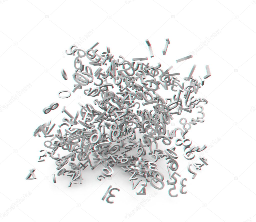 Stereoscopic image of exploded 3d numbers