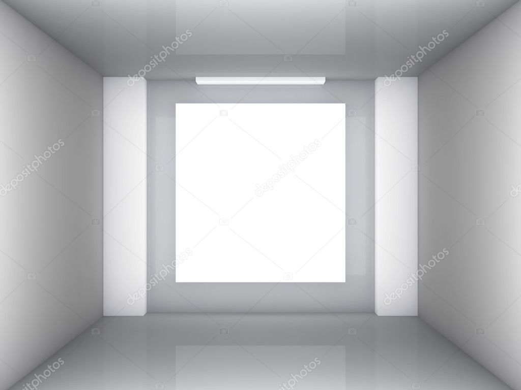 Empty room with blank banner