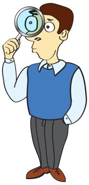 Vector business man with a magnifier in hand clipart