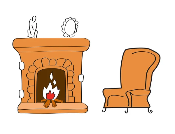 椅子と暖炉 — ストックベクタ