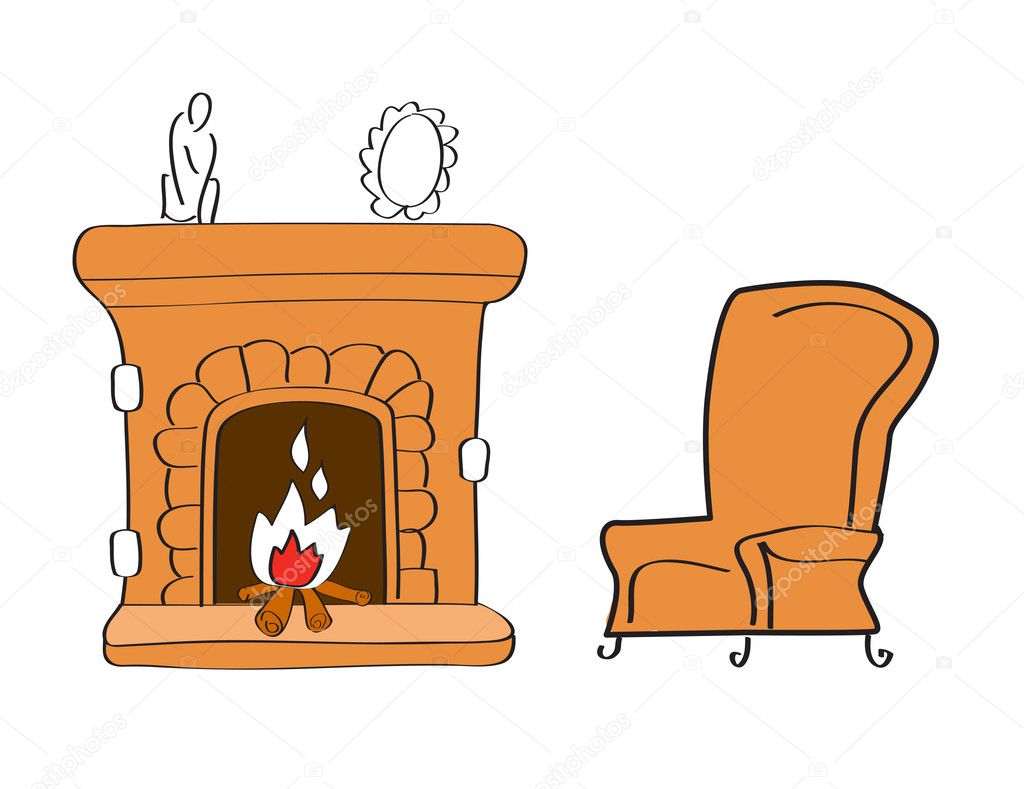 Fireplace with chair