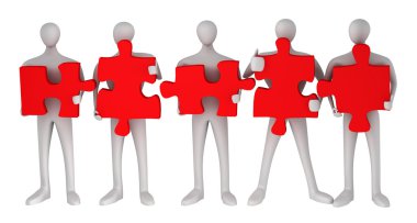 3d persons with puzzles on a white background