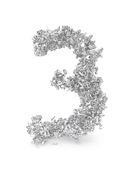 Shape of number three made from 3d numbers — Stock Photo, Image