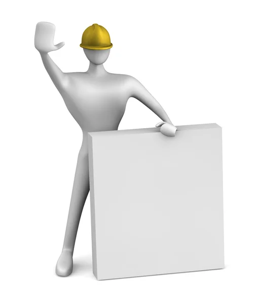 3d construction worker with stop gesture — Stock Photo, Image