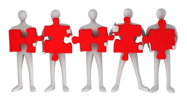 3d persons with puzzles on a white background — Stock Photo, Image