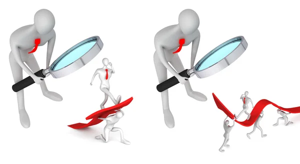 3d person watching how 3d persons turning the arrow on the upsid — Stock Photo, Image