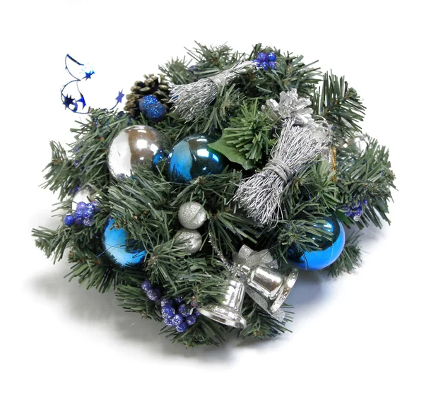 Christmas decoration with the twigs of the spruce and baubles — Stock Photo, Image