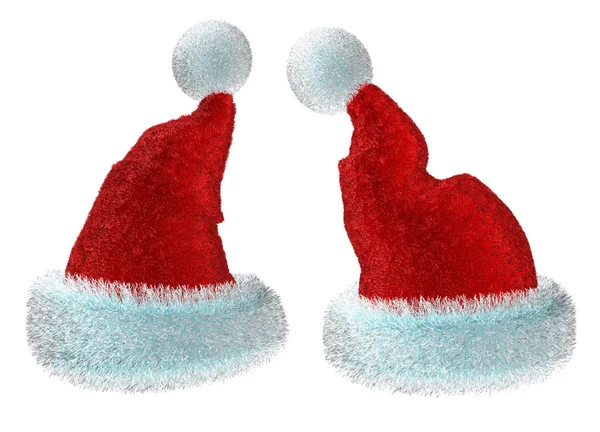 Sombreros rojos de Santa aislados sobre fondo blanco —  Fotos de Stock