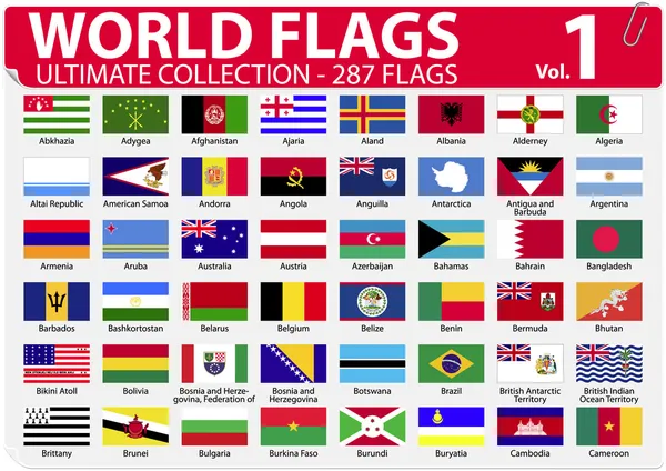 Världens flaggor - ultimate collection - 287 flaggor - volym 1 — Stock vektor