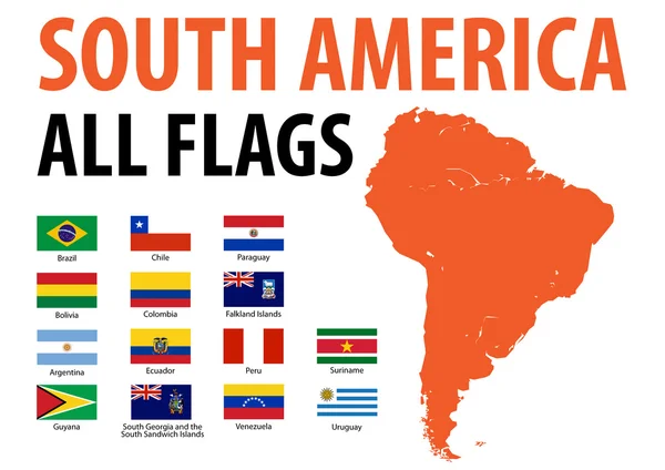América del Sur todas las banderas — Vector de stock
