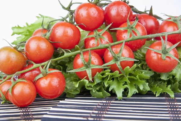 Čerstvá cherry rajčaty a zeleným salátem — Stock fotografie