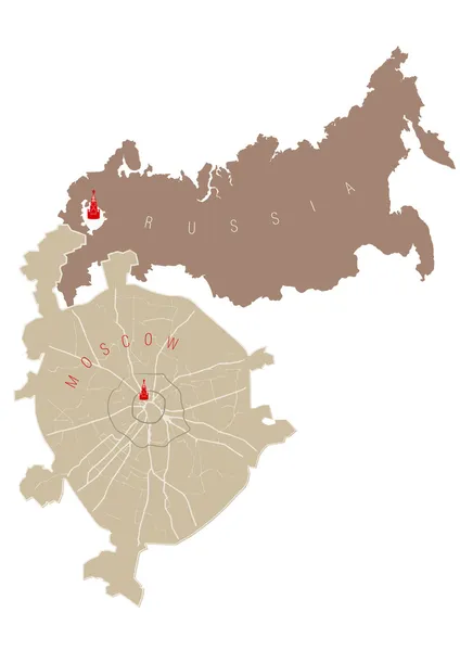 Vector χάρτη της Ρωσίας και της Μόσχας — Διανυσματικό Αρχείο