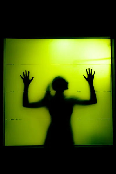 Young woman behind the matte glass — Stock Photo, Image