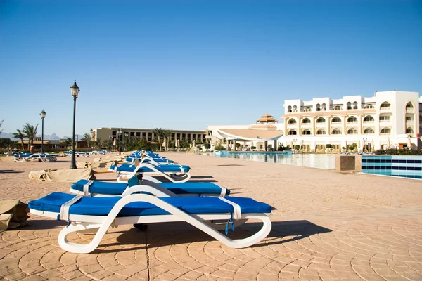 stock image Beach lounges near the 5-star hotel