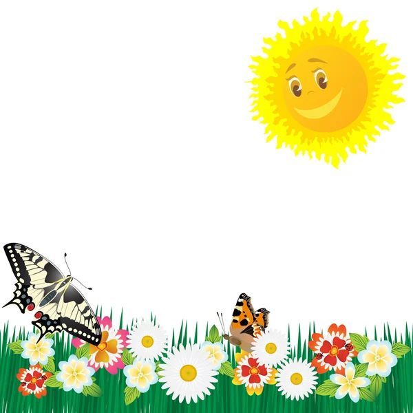 野花和蝴蝶 — 图库矢量图片